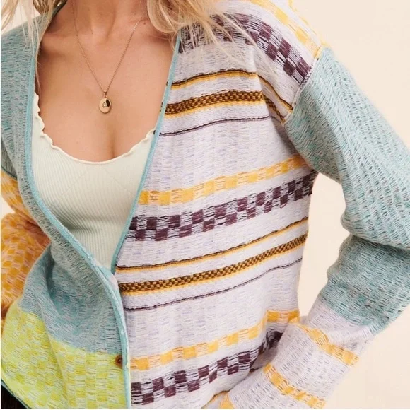 Free People women’s multicolor Ready Set Go Cardigan cropped sweater sz XS used - Picture 2 of 11